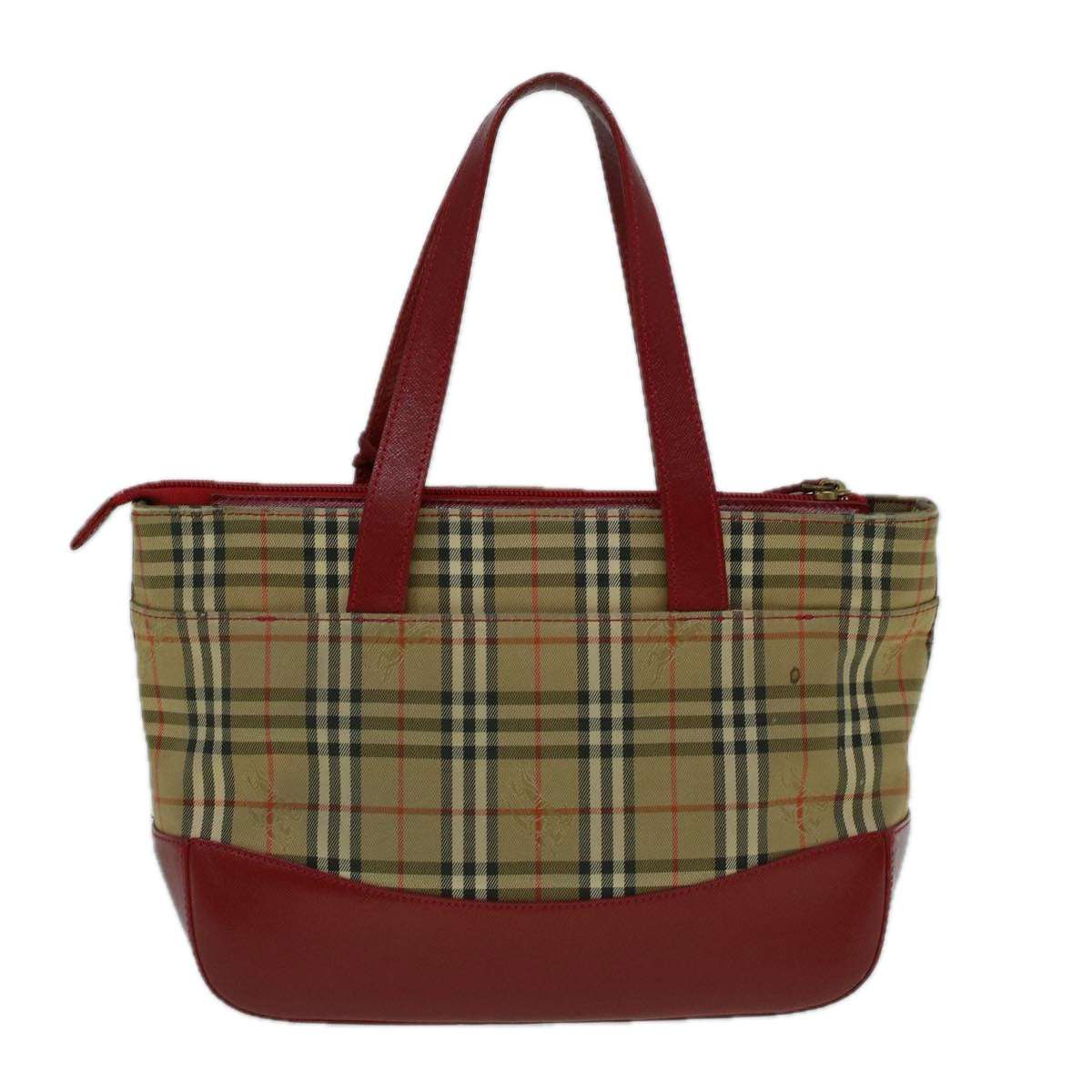 BURBERRY Nova Check Hand Bag Canvas Beige Red Auth 60179