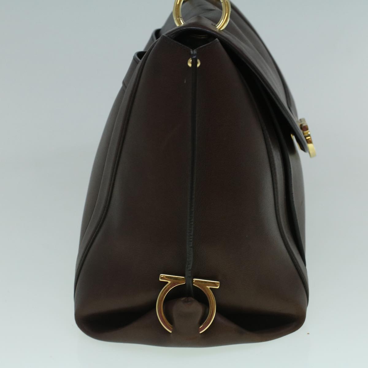 Salvatore Ferragamo Gancini Shoulder Bag Leather 2way Brown Auth 60246