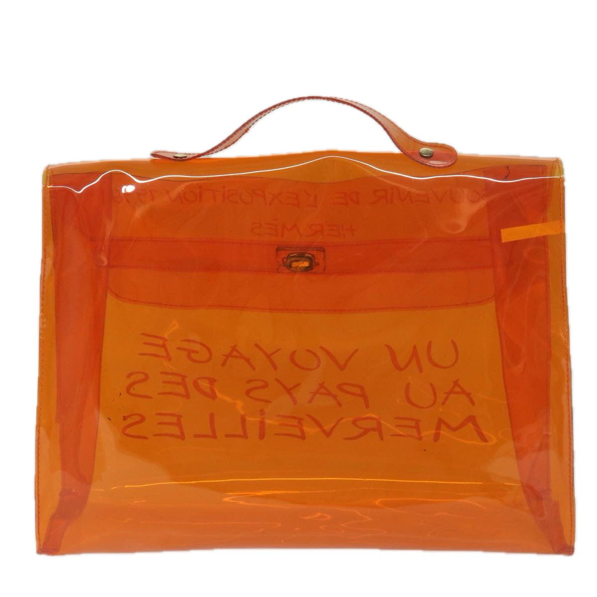 HERMES Vinyl Kelly Hand Bag Vinyl Orange Auth 60271 - 0