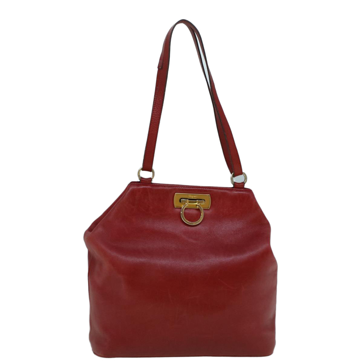 Salvatore Ferragamo Gancini Tote Bag Leather Red Auth 60279