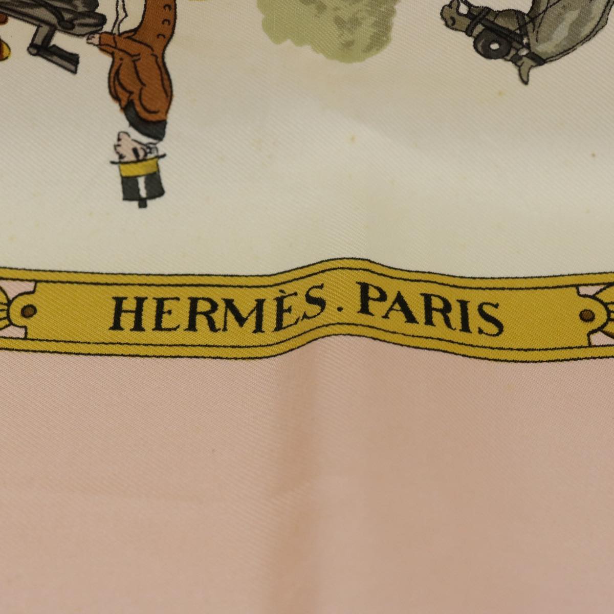 HERMES Carre 90 LA PROMENADE DE LONGCHAMPS Scarf Silk Pink Auth 60291