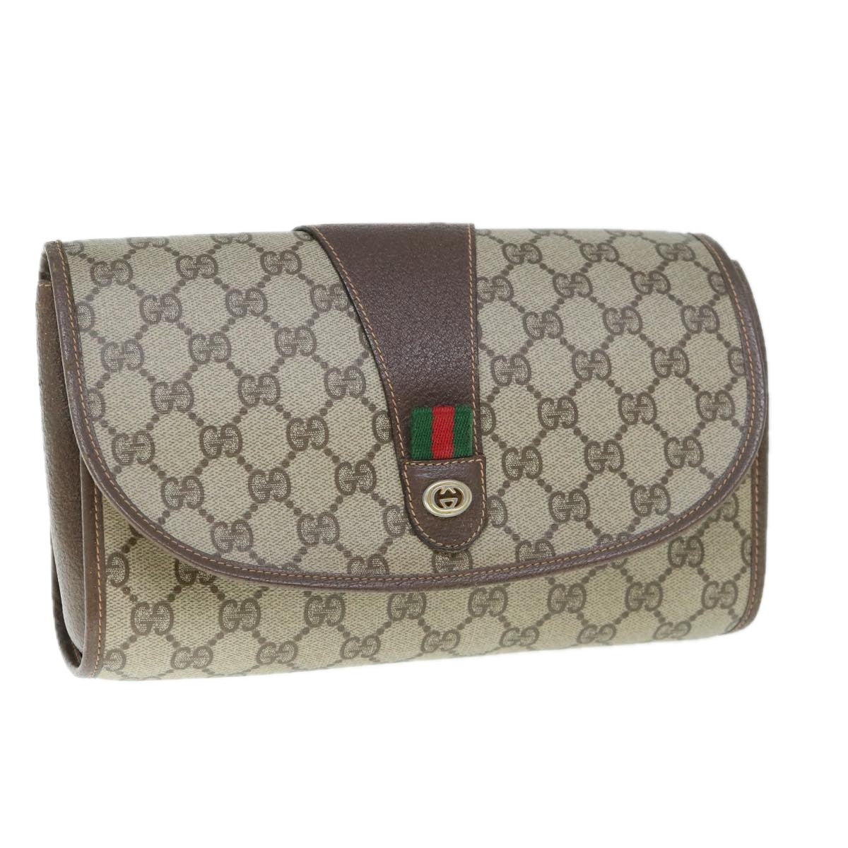 GUCCI GG Supreme Web Sherry Line Clutch Bag Beige Red 156 01 030 Auth 60301