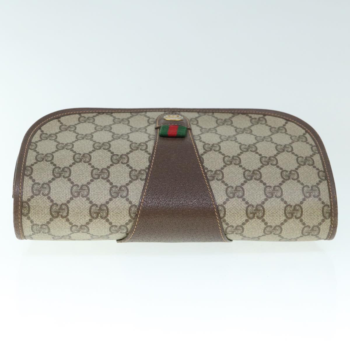 GUCCI GG Supreme Web Sherry Line Clutch Bag Beige Red 156 01 030 Auth 60301