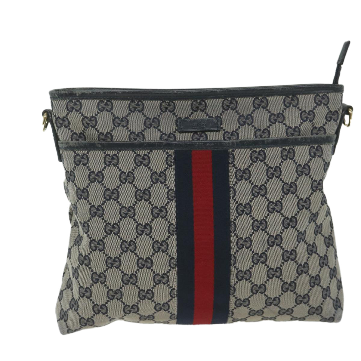 GUCCI GG Canvas Sherry Line Shoulder Bag Red Navy 388926 Auth 60317