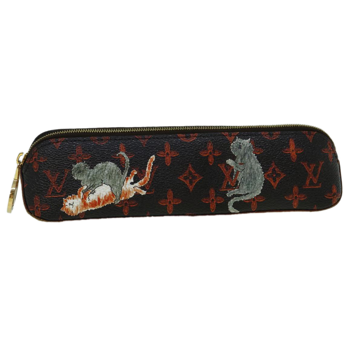 LOUIS VUITTON Catgram Trousse Elizabeth Pen Case Brown GI0357 LV Auth 60338