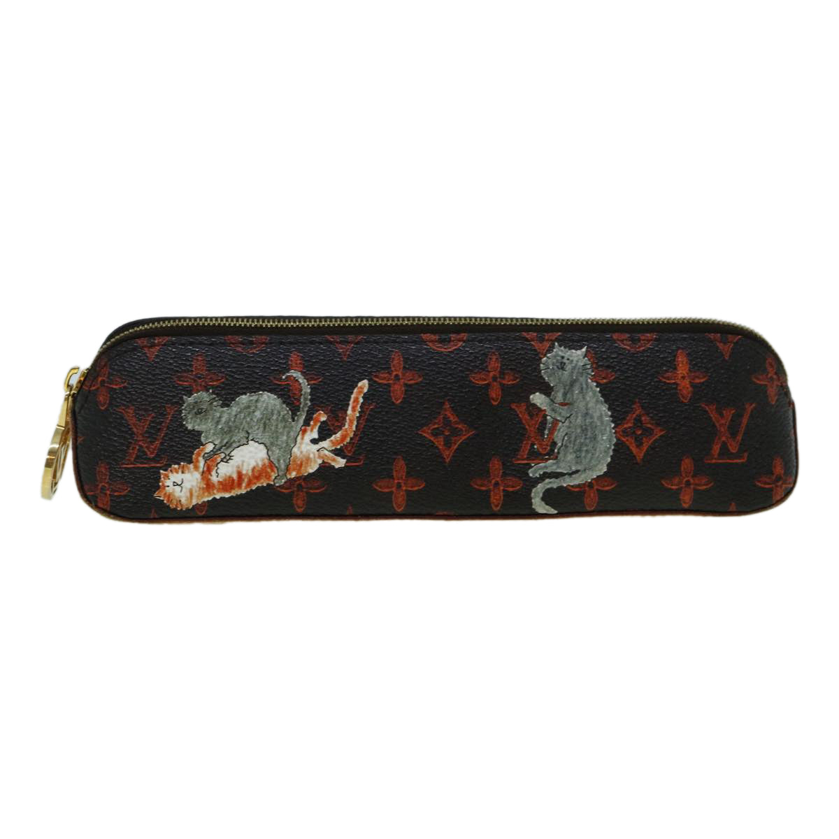 LOUIS VUITTON Catgram Trousse Elizabeth Pen Case Brown GI0357 LV Auth 60338