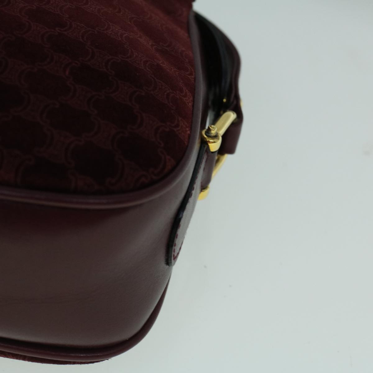 CELINE Macadam Canvas Shoulder Bag Suede Bordeaux Auth 60346