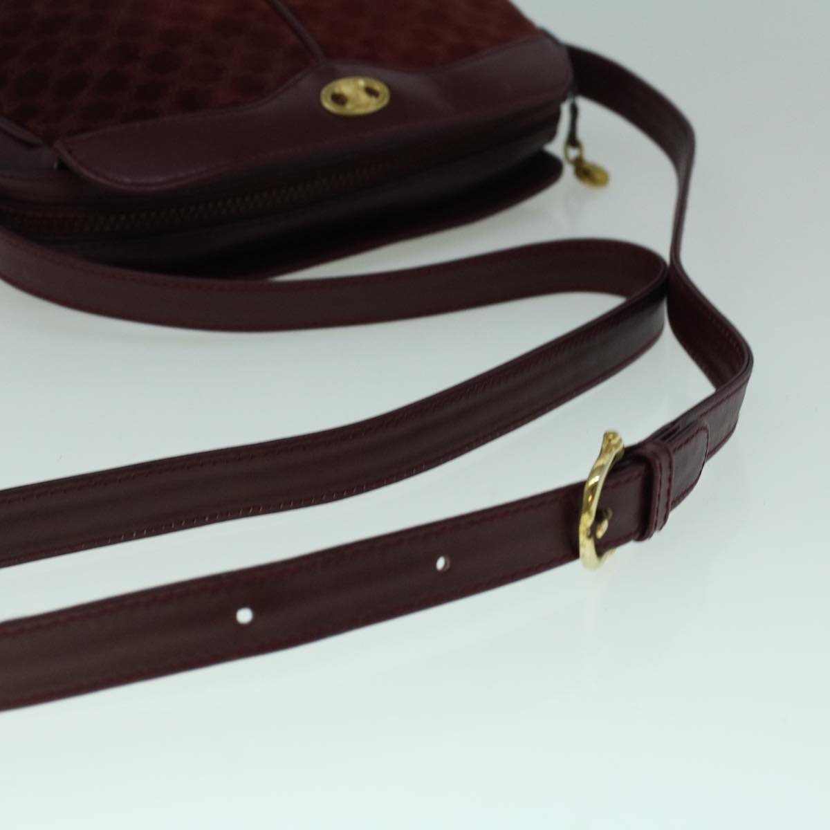 CELINE Macadam Canvas Shoulder Bag Suede Bordeaux Auth 60346