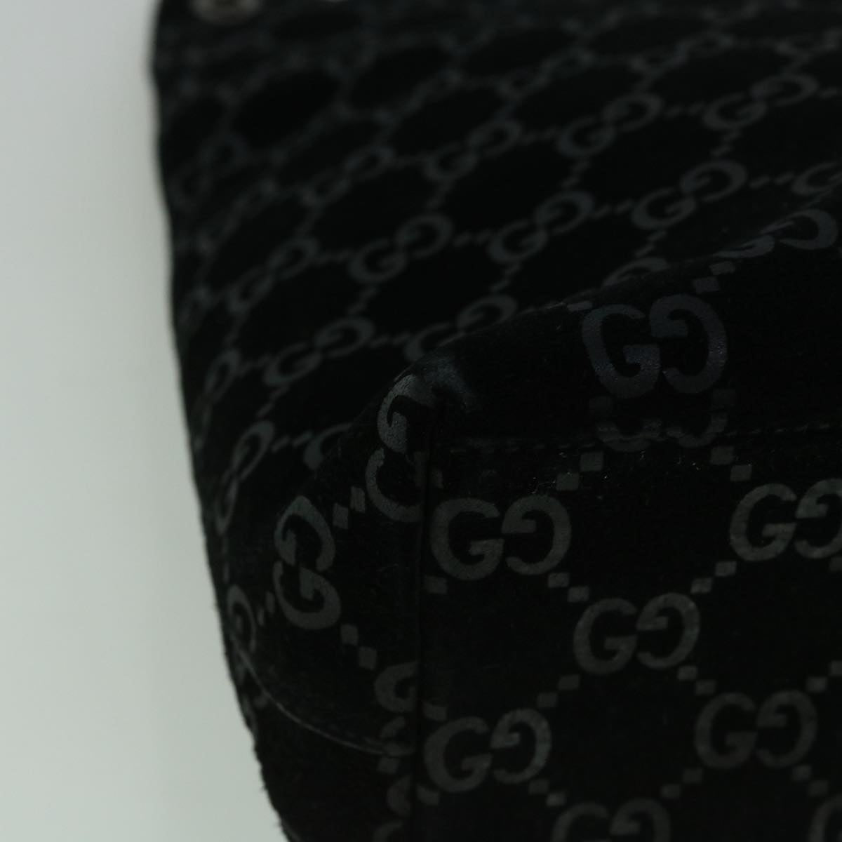 GUCCI GG Canvas Bamboo Shoulder Bag Suede Black 001 3007 002058 Auth 60383