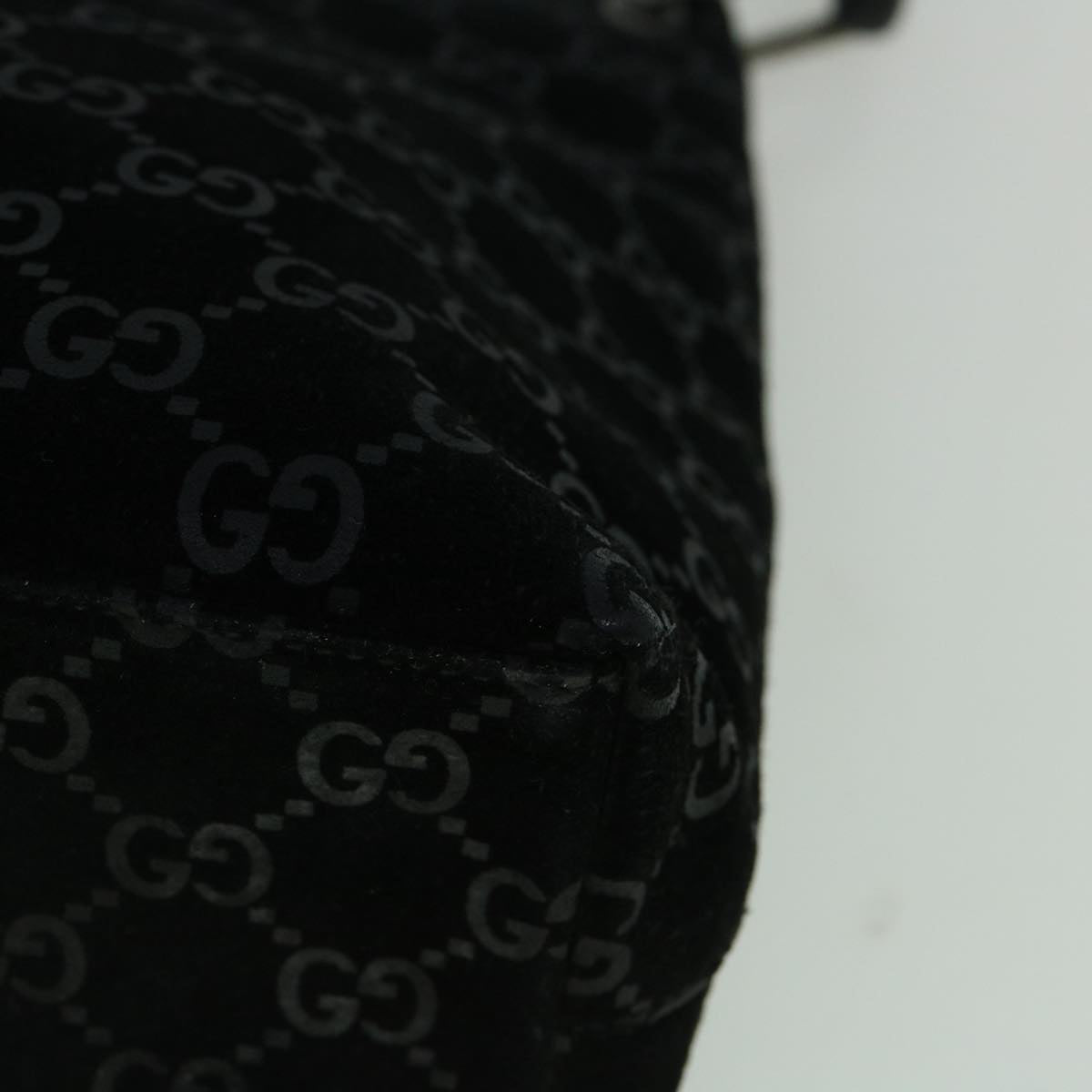 GUCCI GG Canvas Bamboo Shoulder Bag Suede Black 001 3007 002058 Auth 60383