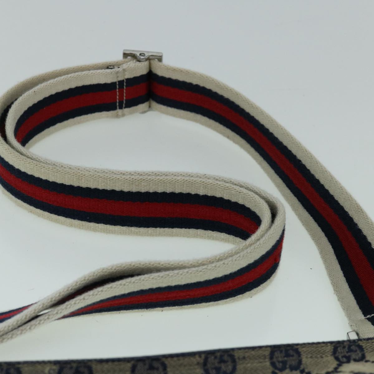 GUCCI GG Canvas Sherry Line Shoulder Bag Navy Red 169937 Auth 60393