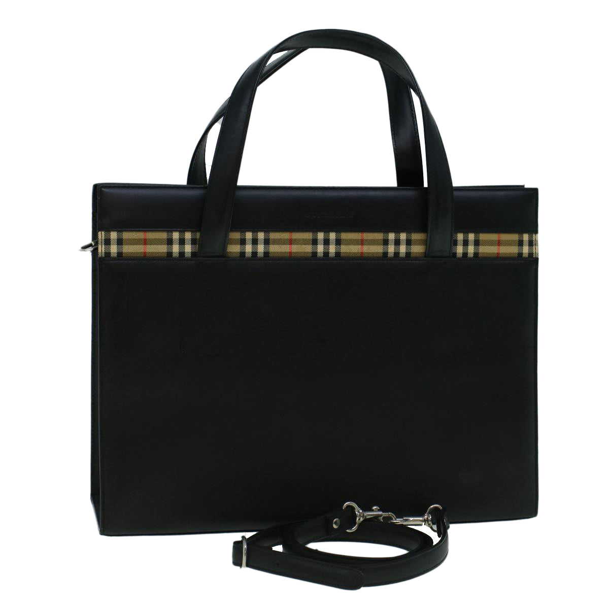 BURBERRY Nova Check Shoulder Bag Leather 2way Beige Black Auth 60410