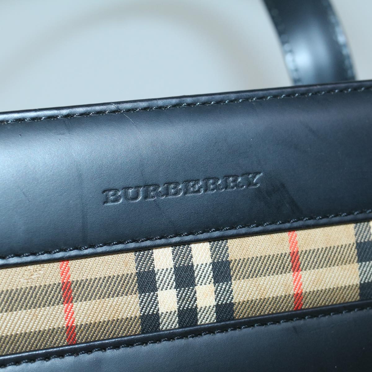 BURBERRY Nova Check Shoulder Bag Leather 2way Beige Black Auth 60410