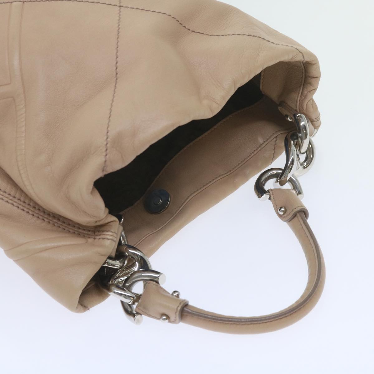 Salvatore Ferragamo Hand Bag Leather Beige Auth 60450