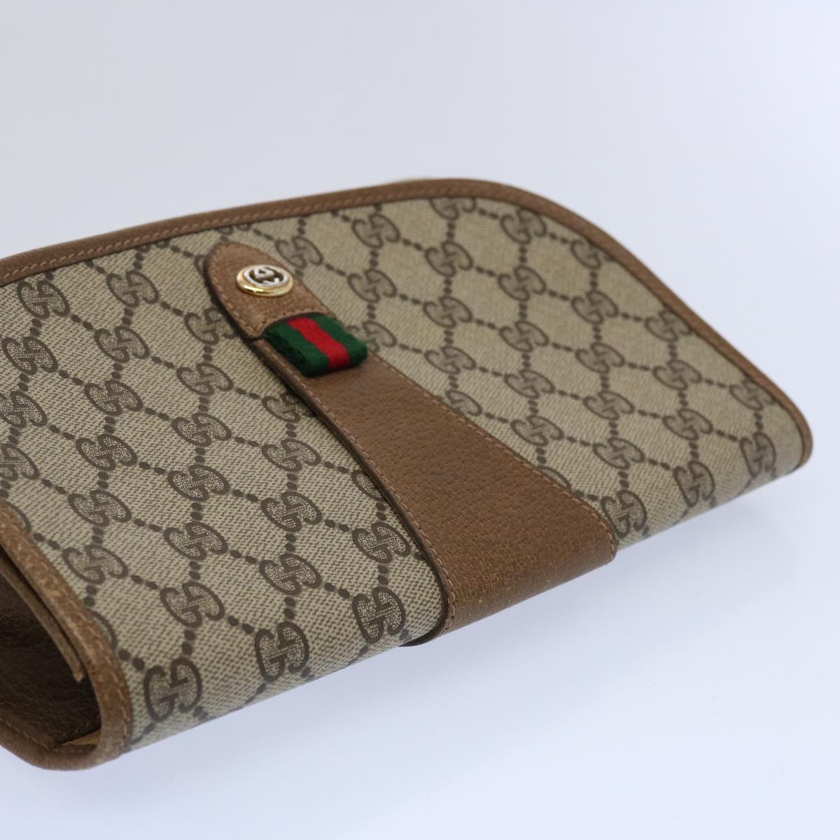 GUCCI GG Supreme Web Sherry Line Clutch Bag Beige Red Green 89 01 030 Auth 60457