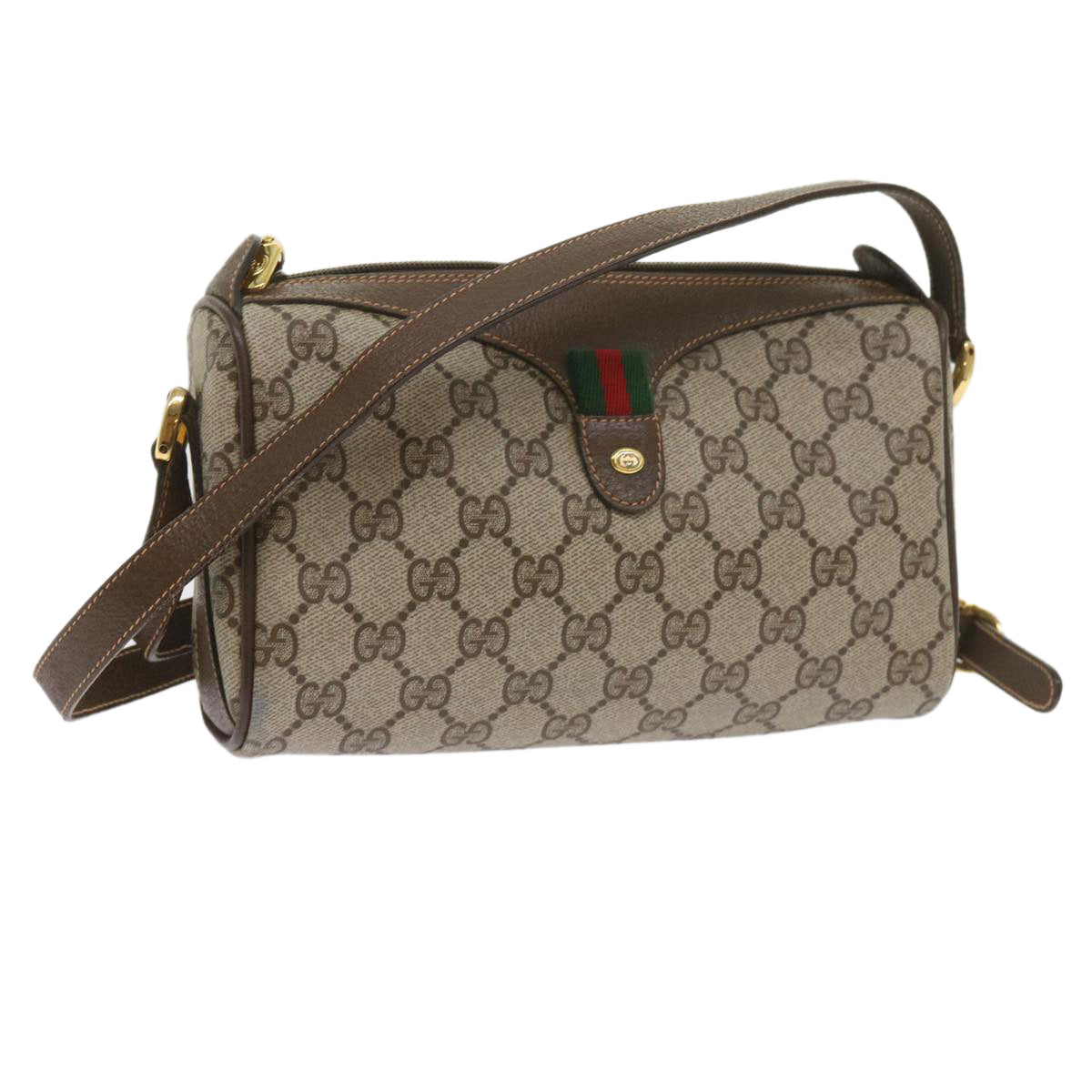 GUCCI GG Supreme Web Sherry Line Shoulder Bag Beige Red 89・02・018 Auth 60474