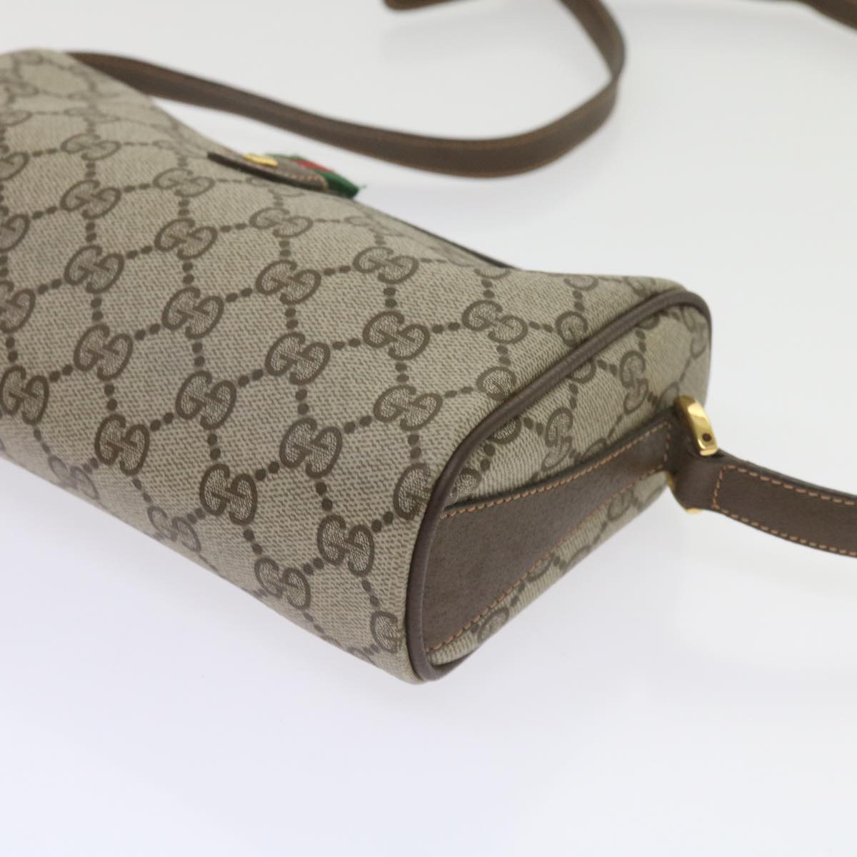 GUCCI GG Supreme Web Sherry Line Shoulder Bag Beige Red 89・02・018 Auth 60474