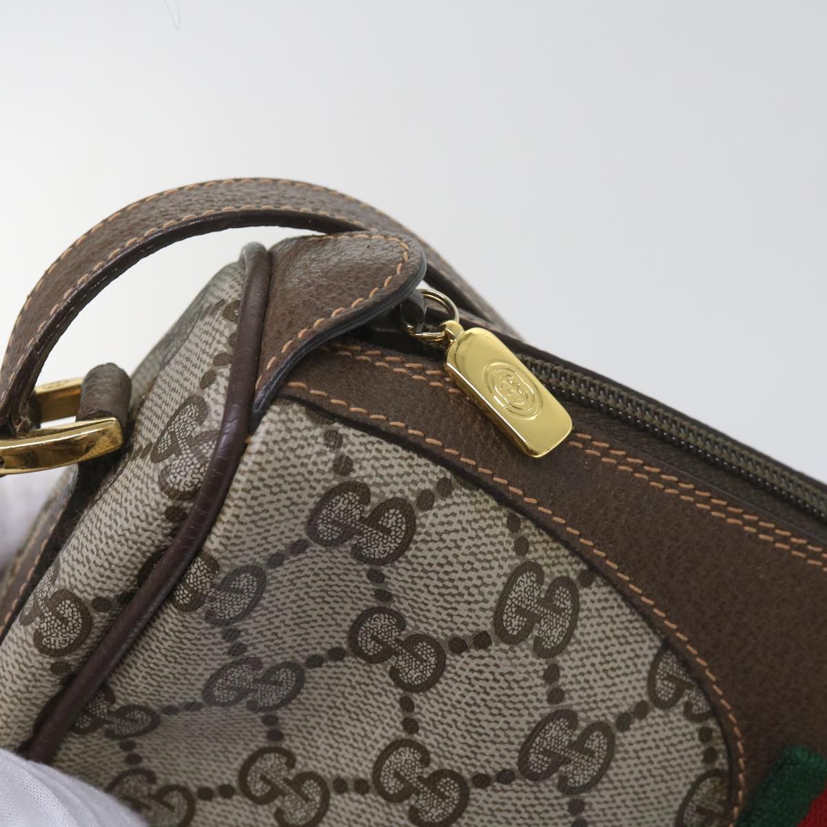 GUCCI GG Supreme Web Sherry Line Shoulder Bag Beige Red 89・02・018 Auth 60474