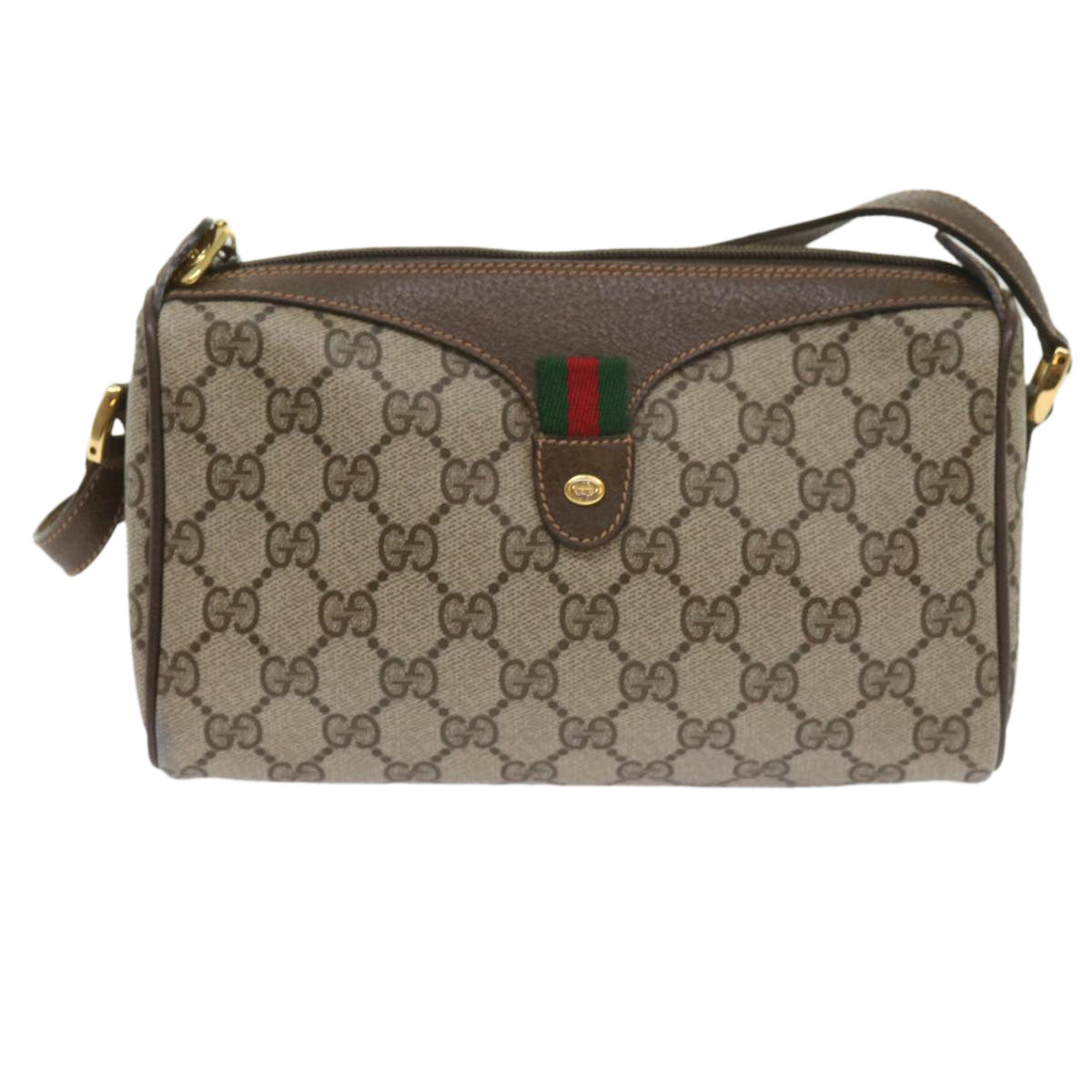 GUCCI GG Supreme Web Sherry Line Shoulder Bag Beige Red 89・02・018 Auth 60474