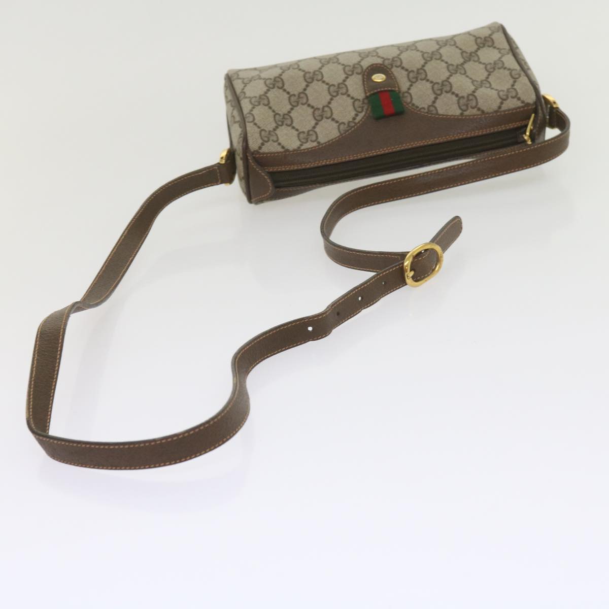 GUCCI GG Supreme Web Sherry Line Shoulder Bag Beige Red 89・02・018 Auth 60474