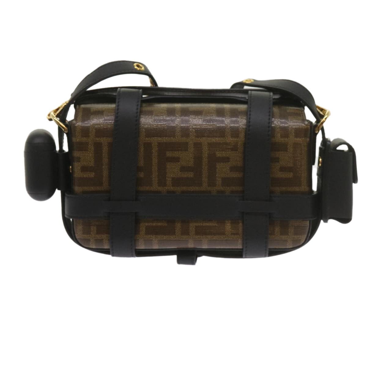 FENDI Zucca Canvas Shoulder Bag Black Brown Auth 60492A - 0