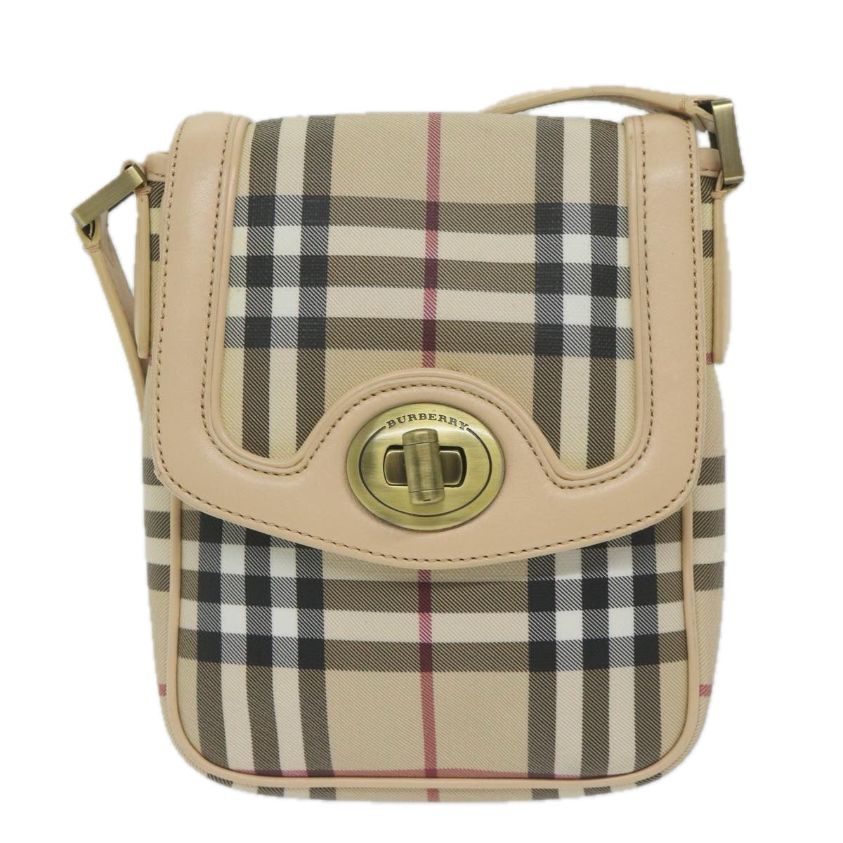 BURBERRY Nova Check Shoulder Bag PVC Leather Beige Auth 60497 - 0