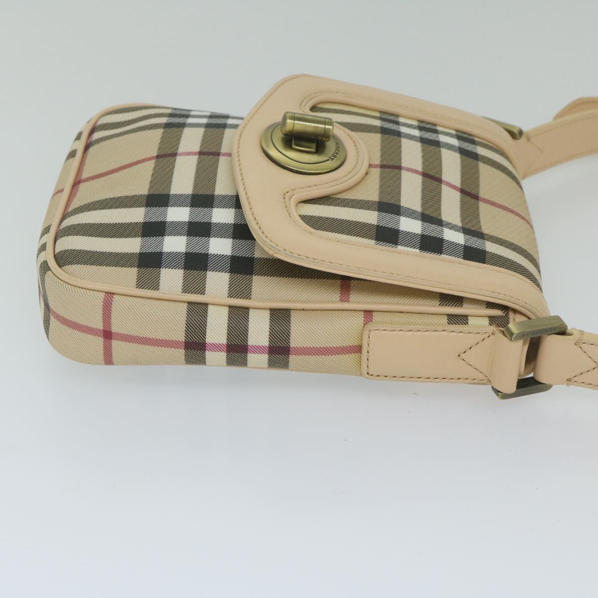 BURBERRY Nova Check Shoulder Bag PVC Leather Beige Auth 60497