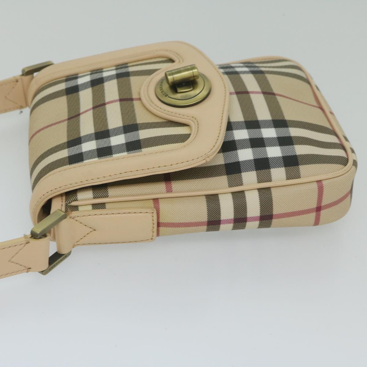 BURBERRY Nova Check Shoulder Bag PVC Leather Beige Auth 60497