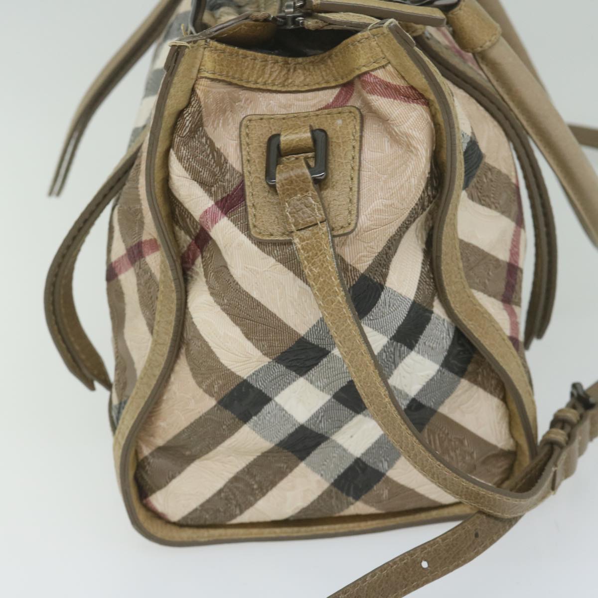 BURBERRY Nova Check Tote Bag Coated Canvas Beige Auth 60526