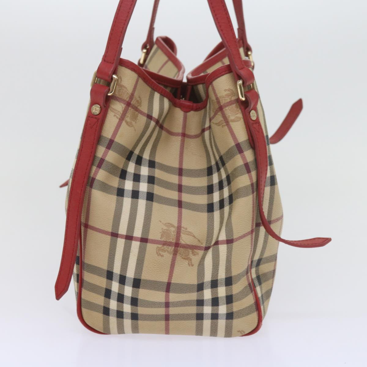 BURBERRY Nova Check Tote Bag PVC Leather Beige Auth 60528