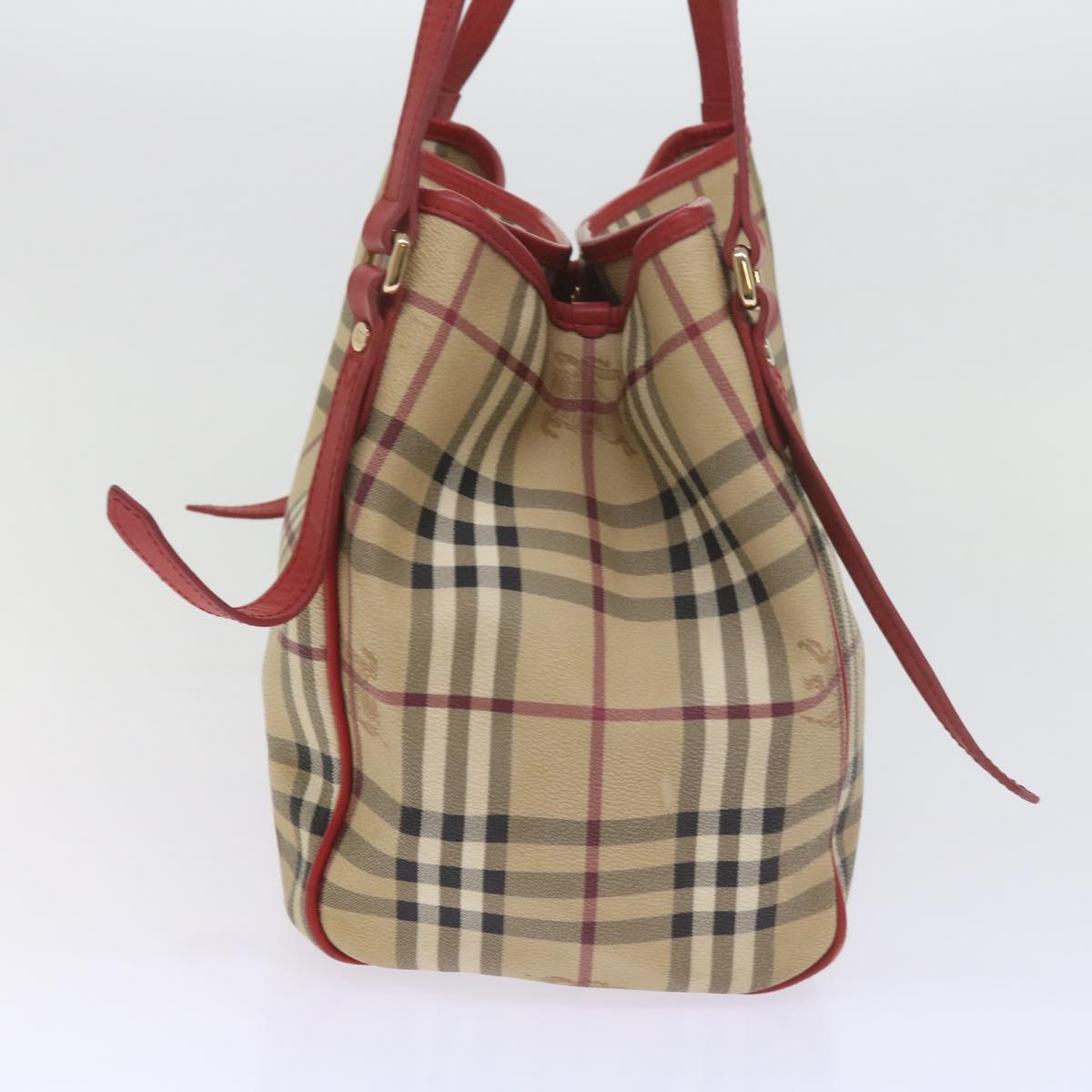 BURBERRY Nova Check Tote Bag PVC Leather Beige Auth 60528