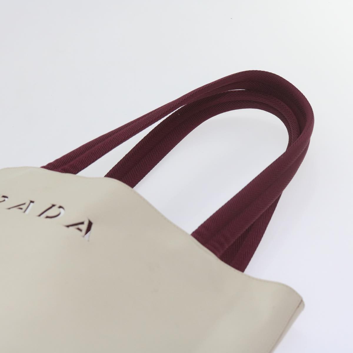 PRADA Hand Bag Leather Beige Red Auth 60531