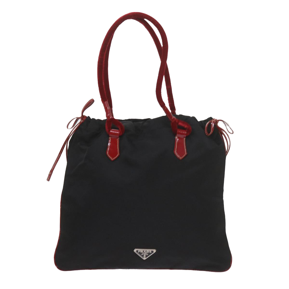 PRADA Hand Bag Nylon Black Red Auth 60533 - 0