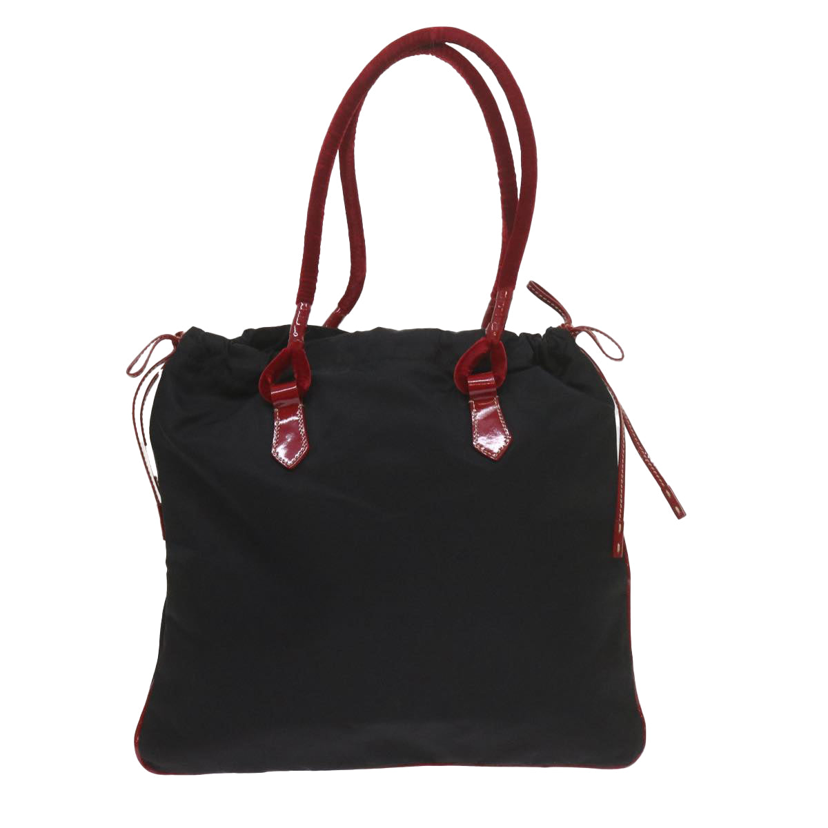 PRADA Hand Bag Nylon Black Red Auth 60533