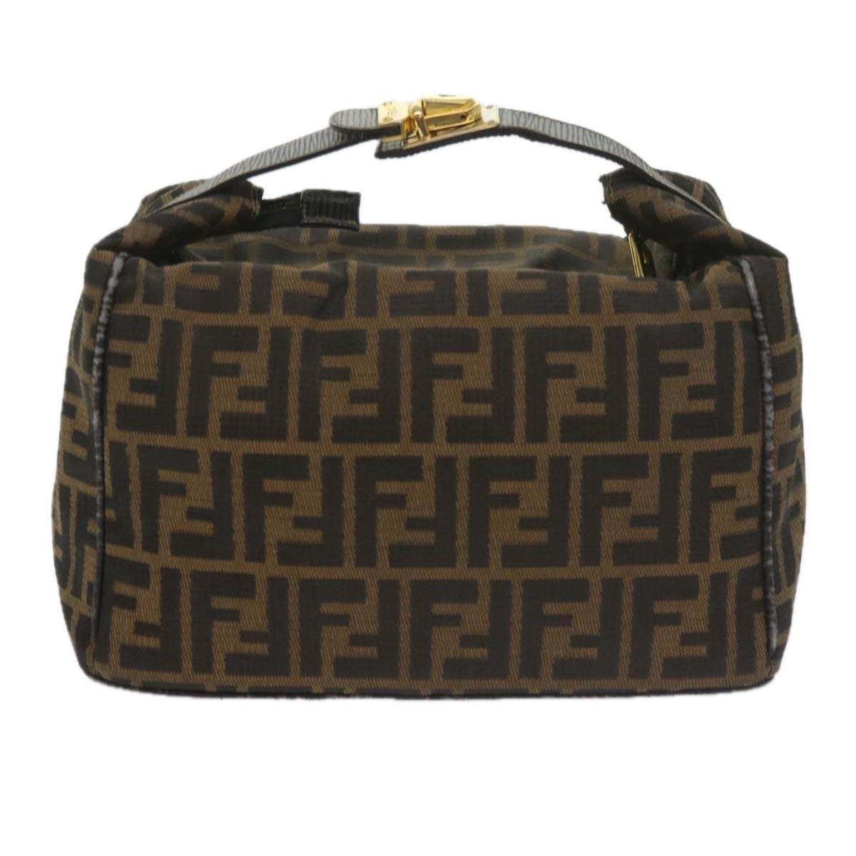 FENDI Zucca Canvas Vanity Cosmetic Pouch Black Brown Auth 60536 - 0