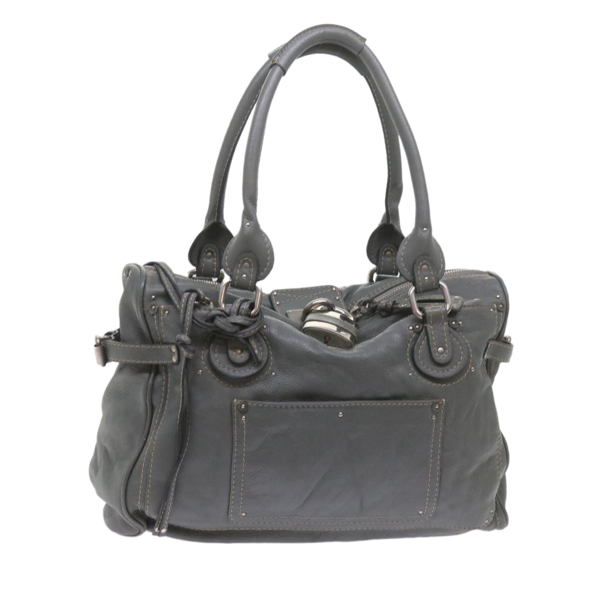 Chloe Paddington Shoulder Bag Leather Gray Auth 60546