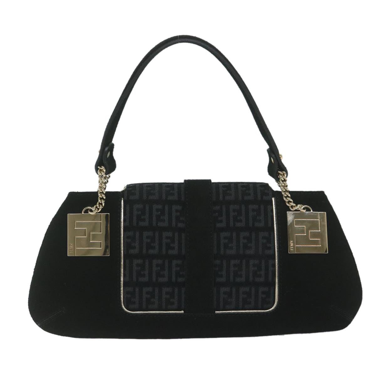 FENDI Zucchino Canvas Shoulder Bag Black Auth 60578 - 0