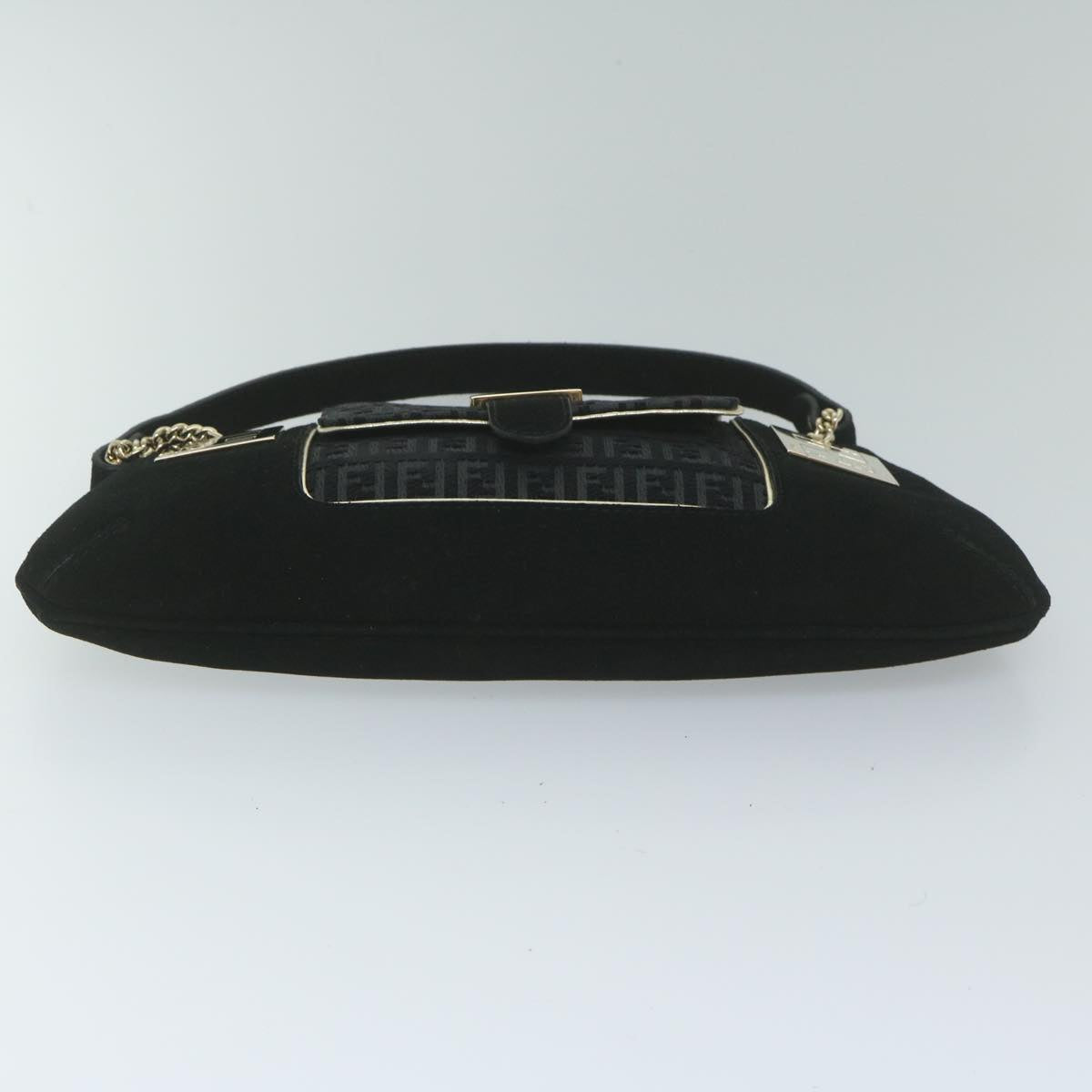 FENDI Zucchino Canvas Shoulder Bag Black Auth 60578
