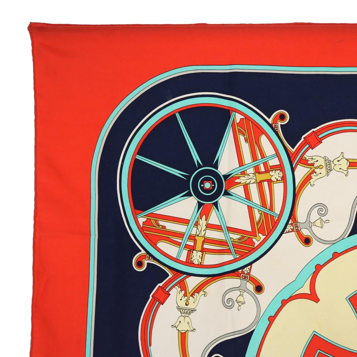 HERMES Carre 90 WASHINGTON'S CARRIAGE Scarf Silk Red Navy Auth 60587 - 0