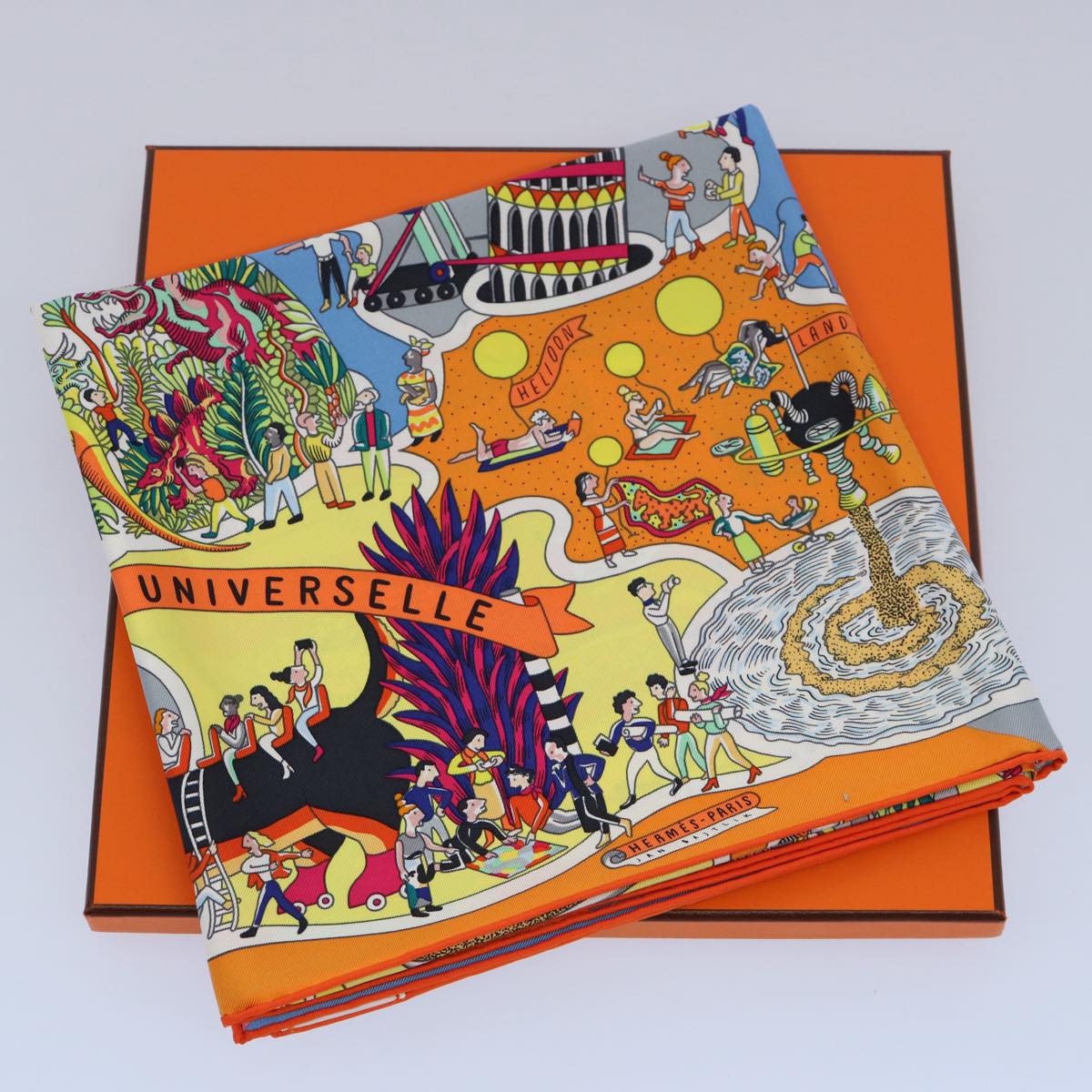 HERMES Carre 90 EXPOSITION UNIVERSELL Scarf Silk Orange Auth 60588A