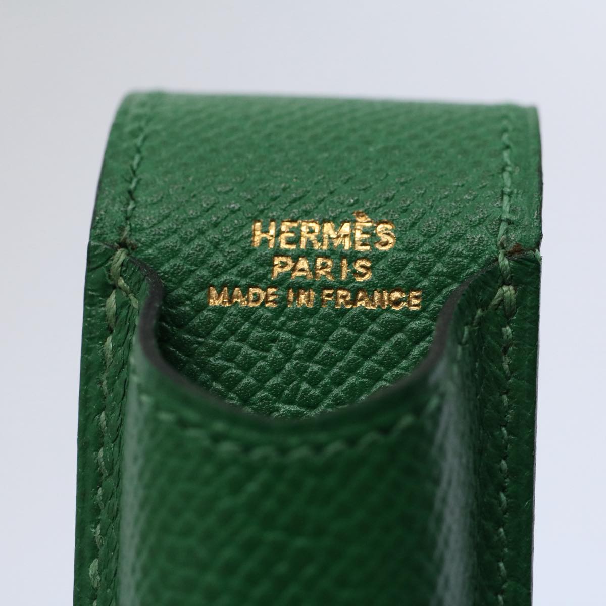 HERMES Pen Case Leather Green Auth 60589