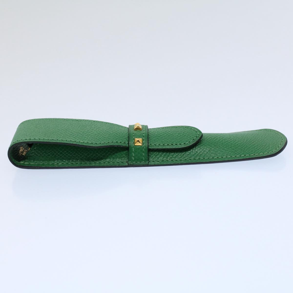 HERMES Pen Case Leather Green Auth 60589