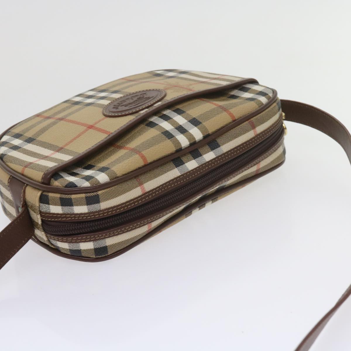 Burberrys Nova Check Shoulder Bag PVC Leather Beige Auth 60645