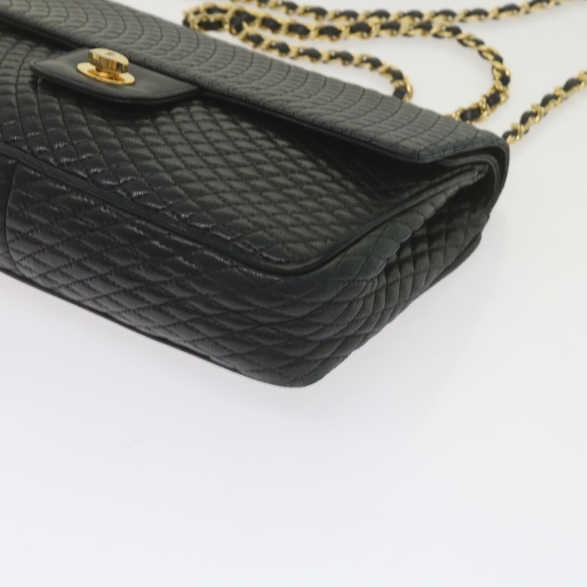 BALLY Chain Shoulder Bag Leather Black Auth 60659