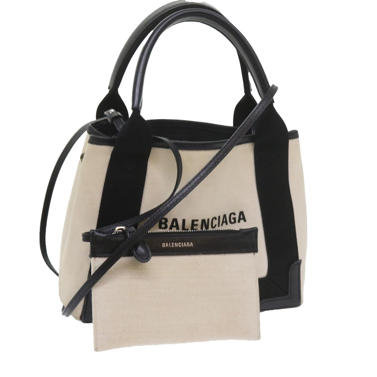 BALENCIAGA Kabas Hand Bag Canvas Black Beige 390346 Auth 60661