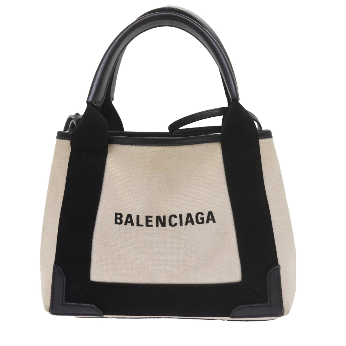 BALENCIAGA Kabas Hand Bag Canvas Black Beige 390346 Auth 60661