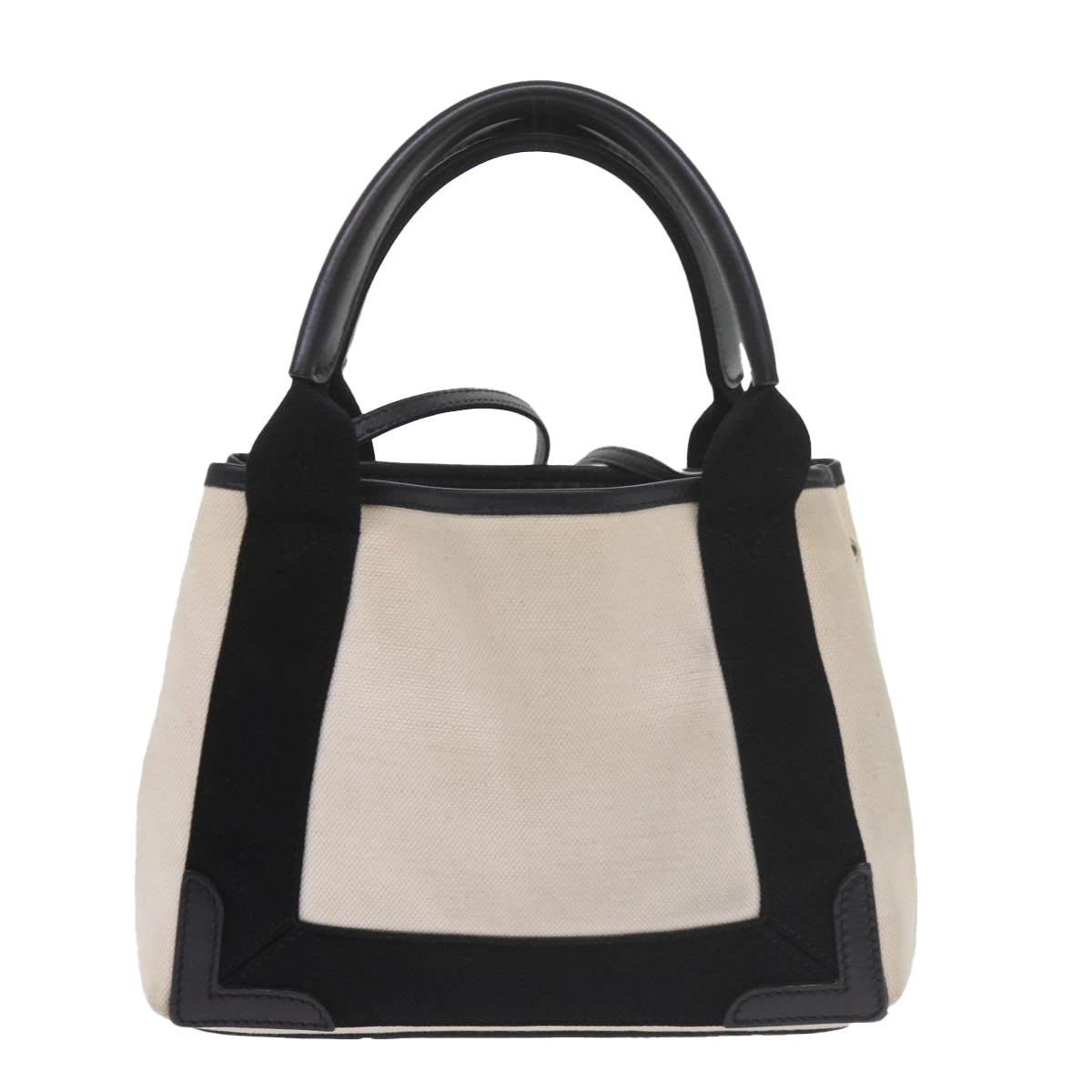 BALENCIAGA Kabas Hand Bag Canvas Black Beige 390346 Auth 60661