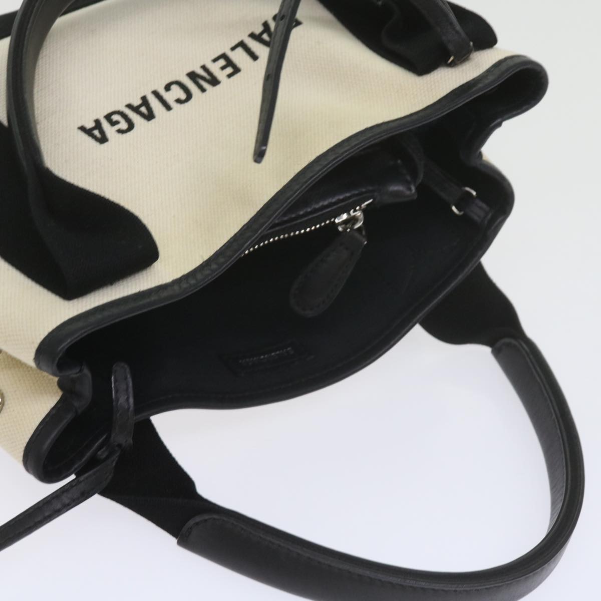 BALENCIAGA Kabas Hand Bag Canvas Black Beige 390346 Auth 60661