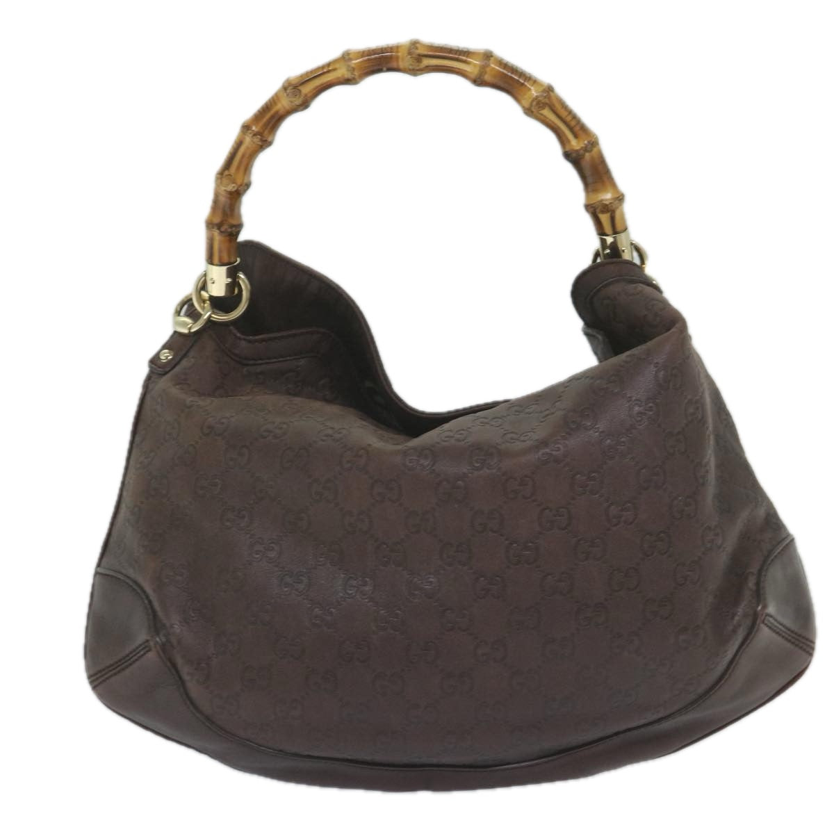 GUCCI GG Canvas Guccissima Bamboo Shoulder Bag Brown 169961 Auth 60691