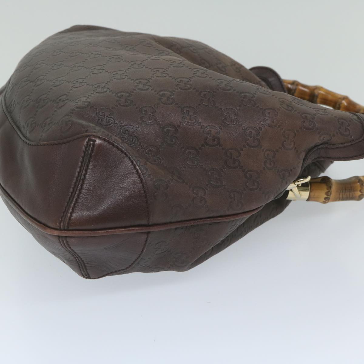 GUCCI GG Canvas Guccissima Bamboo Shoulder Bag Brown 169961 Auth 60691